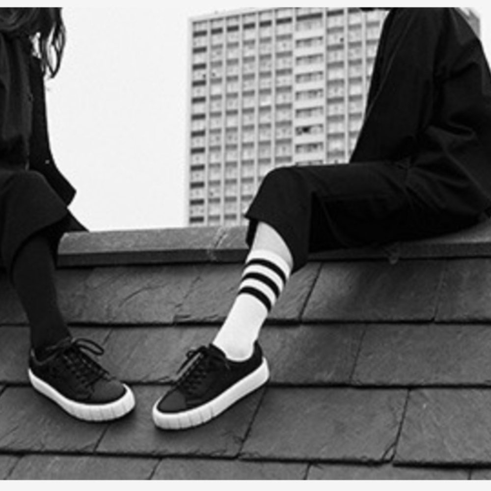 Brand New Primary Black and White Leather Sneakers